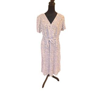 Lark & Grey Petite XL Floral Pleated Midi Dress NWT Blue Daisy Wrap Style